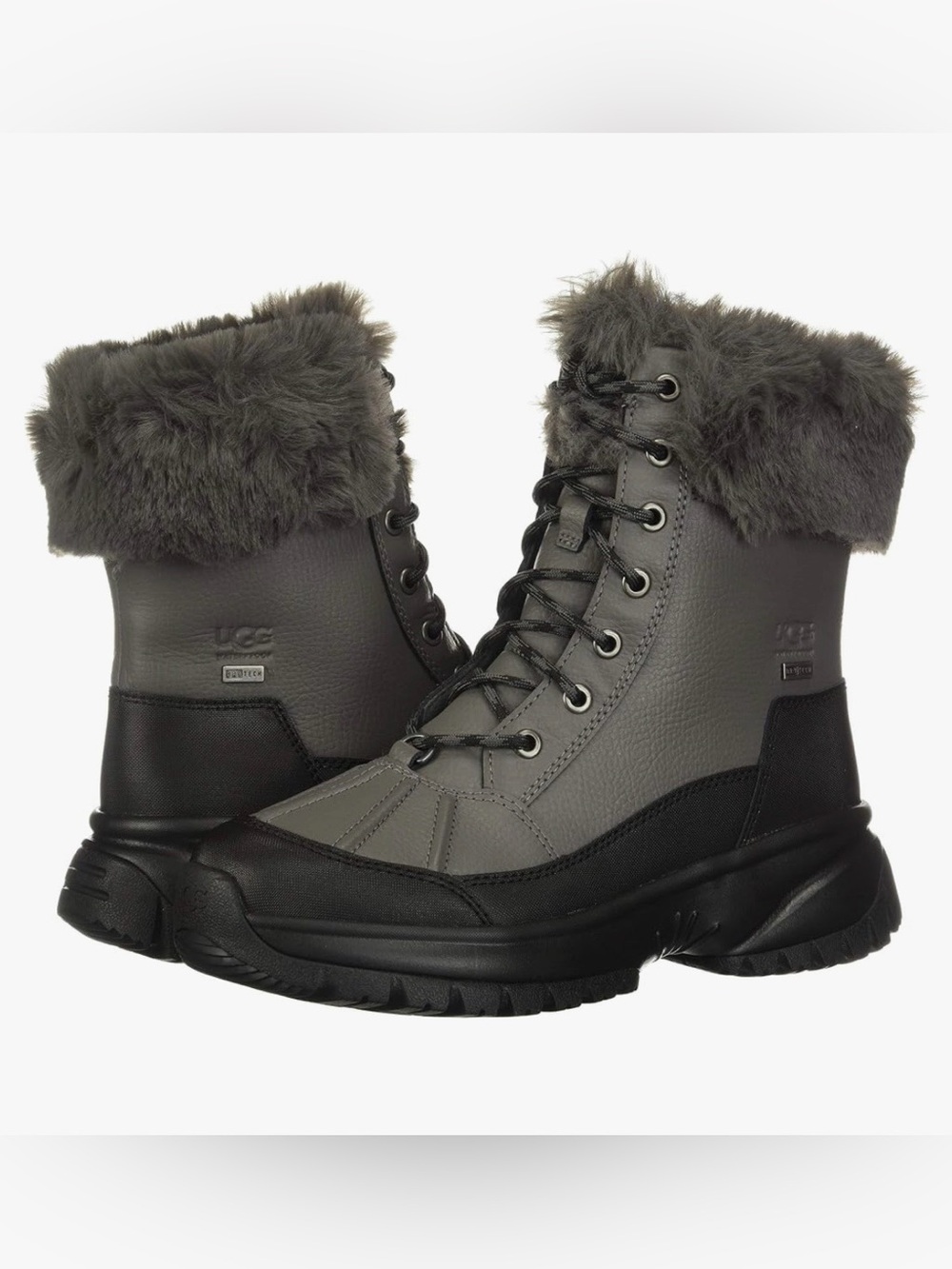 UGG Women's Yose Fluff Faux-Fur Trim Waterproof Insulated Lace Up Winter Boot